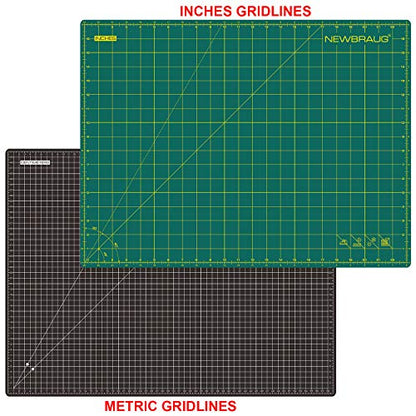 NEWBRAUG 18'' × 24'' Perfect Self Healing Cutting Mat, Non-Slip Gridded Rotary Cutting Board, Necessary for Quilting, Sewing, Craft, Fabric & Scrapbooking(Green/Black) - size: 24"L x 18"W