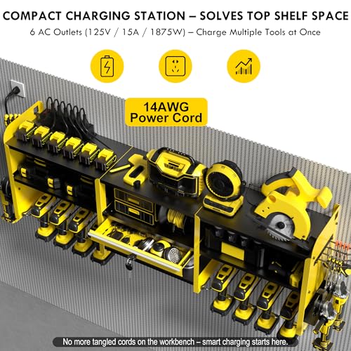 KSVO Large Power Tool Organizer Wall Mount with Locking Drawers, Yellow - color: Yellow