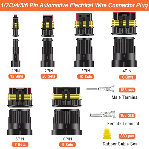 1008PCS 63 Sets Waterproof Automotive Wire Connectors Kit 1/2/3/4/5/6 Pin Automotive Replacement Electrical Accessories Plug Connectors Kit Male and Female Connector with Ratchet Crimping Tool - size: 1008PCS