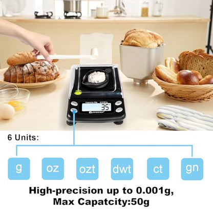 UNIWEIGH Digital Milligram Scale Accurate 0.001g/50g mg Scale for Powder - color: Black
