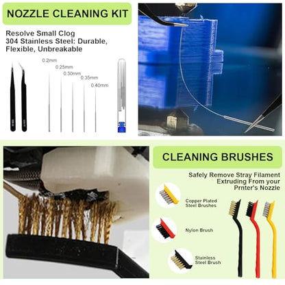 176 PCS 3D Printing Tool Kit, 3D Printing Accessories with Nozzle Cleaning Kit, Deburring Tool, Digital Caliper, Smoothing Tools, 3D Printer Tools for Model Measuring Removing Finishing 3D Print - color: 176PCS