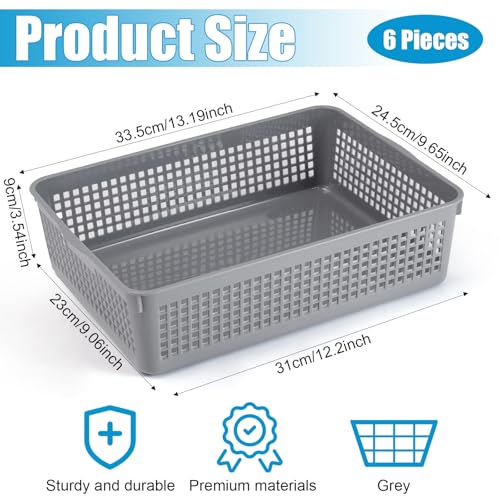 6 Pack Turn in Trays Classroom, Plastic Paper Trays, Gray
