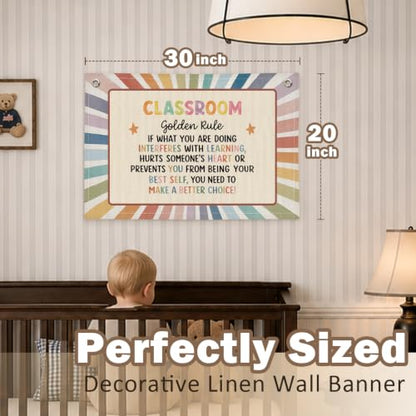 Rainbow Classroom Golden Rule Decor Canvas Wall Hanging Banner - color: 02-Classroom Golden Rule - Retro Rainbow