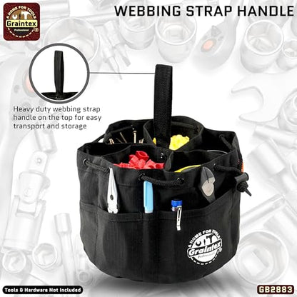 Graintex 18 Pockets Grab Bag Rip-stop Canvas Drawstring Closure, Small Part Organizer Pouch, Small Tools, Screws, Parts, Parachute Tool Bag for Efficient Storage - Black - color: Black
