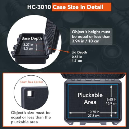Lykus HC-3010 Waterproof Hard Case with Foam, Inner Size 10.75*6.65*3.94in - color: Black, size: HC-3010