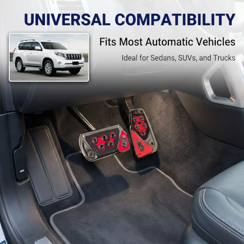 2 PCS Car Pedal Covers, Automatic Transmission Gas Brake Pedals Pads Non-slip Rubber Alloy Foot Pedal Plates, Fit Most Automatic Sedan SUV Truck (Red) - color: Red