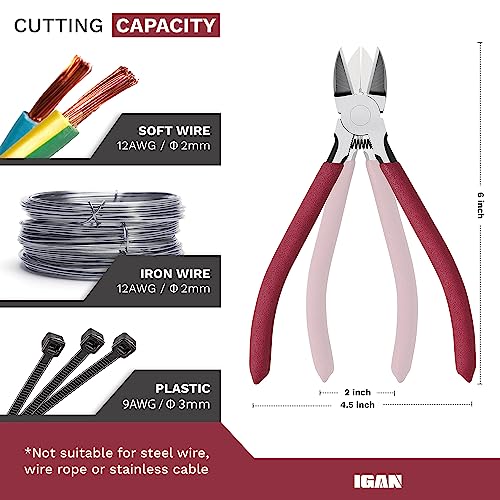 IGAN-P6 Wire Flush Cutters (Pack of 5), 6-inch Ultra Sharp and Powerful Side Cutter Clippers, Ideal Wire Snips for Handmade and Any Clean Cut Needs - size: Pack 5