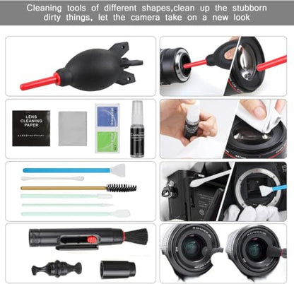 17-in-1 Camera Cleaning Kit for DSLR Cameras (Canon, Nikon,Sony), with Air Blower/Cleaning Pen/Detergent/Cleaning Cloth/Lens Brush/Carry Case - size: 17-in-1