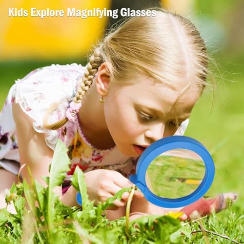 Rongon 5X Kids Magnifying Glass Handheld Jumbo Magnifiers with Stand (Blue) - color: Blue