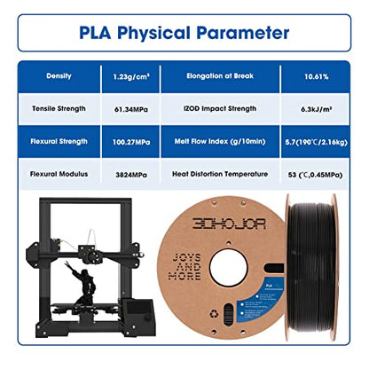 3DHoJor PLA Filament 1.75mm,3D Printing Filament,1kg*2 Cardboard Spool, Fit Most FDM 3D Printer,Dimensional Accuracy +/- 0.03 mm,Vacuum Packaging-2Pack Black - color: 2pack Black