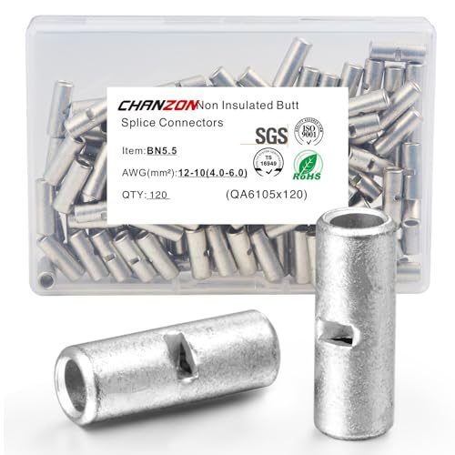 Chanzon 120pcs 12-10AWG Non Insulated Butt Connectors BN5.5 - size: 12-10 Gauge