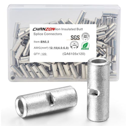 Chanzon 120pcs 12-10AWG Non Insulated Butt Connectors BN5.5 - size: 12-10 Gauge