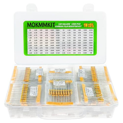 120 Values 1200 Pieces Resistor Kit 1 Ohm-1M Ohm 1W 5% - style: 1W 5% 1200 PCS