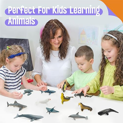 12 Marine Animal Figurines for Kids, Plastic Animal Toys Tiny Portable Sea Creature Figures Playset Montessori Toy Educational Game for Homeschool Preschool Toddler Kids - style: Marine animals (excluding cards)