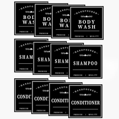 HVSWLY 12PCS Bathroom Labels for Soap Dispenser, Removable Bathroom Organization Labels, Waterproof Bottle Labels for Shampoo Conditioner Body Wash (Black) - size: 3"X3"