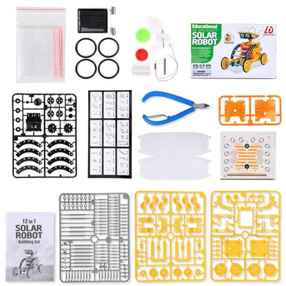 Lucky Doug 12-in-1 STEM Solar Robot Kit Toys Gifts for 8 9 10 11 12 13 Year Old Kids Boys Girls, Robot Building Education Science STEM Project Toys Kit Gifts for Kids Boys, Solar Powered by The Sun - color: Yellow