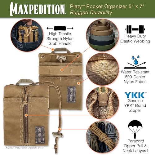 Maxpedition Platy Pocket Organizer, EDC Tool Pouch, Neck Wallet - color: Dark Tan, size: 5" x 7"