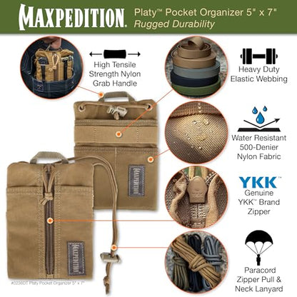 Maxpedition Platy Pocket Organizer, EDC Tool Pouch, Neck Wallet - color: Dark Tan, size: 5" x 7"
