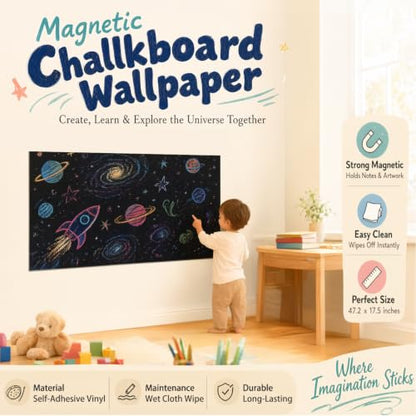 Magnetic Wall Sticker Chalkboard Contact Paper 47.2" x 17.5" Self Adhesive Magnet Chalk Board Wallpaper Peel and Stick Wall Decal for Home Playroom Classroom Alternative Blackboard Paint - color: Black