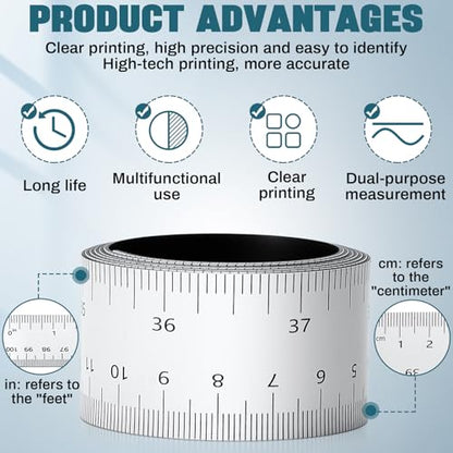 Relaxweex 1 Pcs 39.37" Flexible Magnetic Ruler Dual Scale Tape, White - color: White
