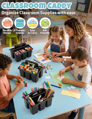 6 Pack Classroom Caddy Organizer with Handle, Table Caddy Classroom - color: Black