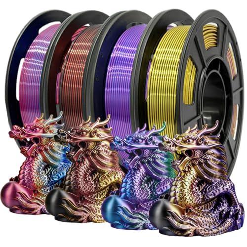 Tricolor Silk PLA+ 3D Printer Filament Bundle, Shiny Silk PLA+ Filament 1.75mm Pack, Shiny Multi Color Change, Smooth Multicolor PLA+ Filament for Christmas Decorations - 4 Spools 250g Each - color: 250g*4 Silk-tricolor Red Yellow Blue/Blue Purple Green/B