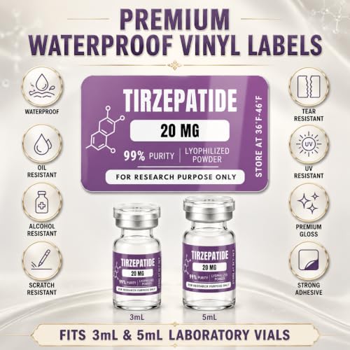 Personalized Peptide Vial Labels for 3mL & 5mL Vials, Waterproof Stickers