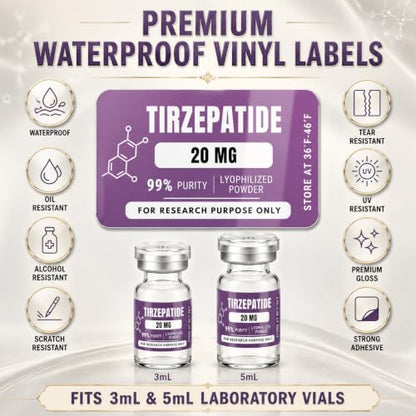 Personalized Peptide Vial Labels for 3mL & 5mL Vials, Waterproof Stickers