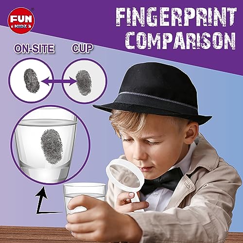 Detective Fingerprint Kit for Kids Ages 8-12, FunKidz Spy Gear Pretend Play STEM Science Kit Project with Crime Scene Investigations Educational Class Tools for Boys Girls