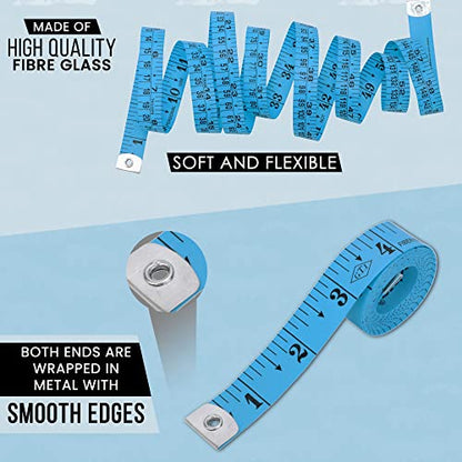 Flexible Tape Measure Pack of 2, Accurate Dual Scale Standard & Metric Measurements Tape,Soft Measuring Tape for Body, Weight Loss Sewing Tailor Craft Ruler 150cm/60 inch - color: Blue / 2 Pack