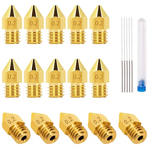 Luter 15PCS 0.2mm 3D Printer Nozzles Extruder Nozzles for MK8 + 5 PCS 0.15mm Stainless Steel Nozzle Cleaning Needles for Makerbot Creality CR-10