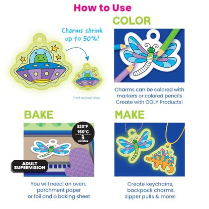 Ooly DIY Shrink Art Charms Kit, 28 Pc - Glow Buddies - color: Glow Buddies