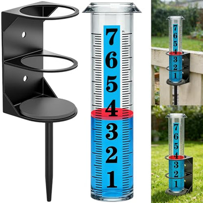 YZDTECH Rain Gauge Outdoor, Accurate Rain Gauges Outdoors Best Rated with Metal Rack Holder, Large Water Gauge with Red Float, Water Rain Meter with Thickened Plastic Large Font Tube for Yard Garden - color: Metal rain gauge style 2
