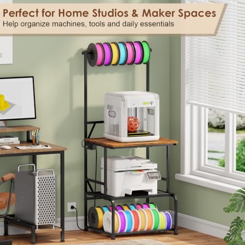 3D Printer Stand with Filament Storage, Large 3D Printer Table Filament Organizer with Spool Holder, Heavy Duty Printer Rack Workstation for 2 Printers, Filament Spools and Tools