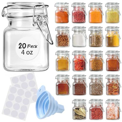 SKOCHE Spice Jars 20 Pack Small 4 oz Glass Jars Spice Jars Herb Jars - size: Small