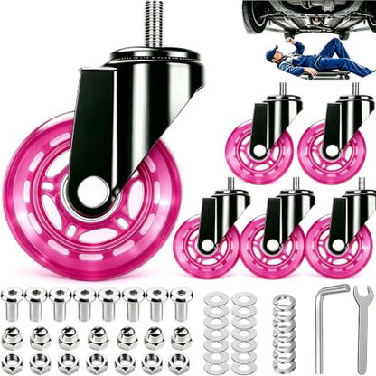 6 Pack Creeper Wheels 2.5 Inch, Threaded Stem Caster Wheels Heavy Duty - color: Pink, size: 6 Pack