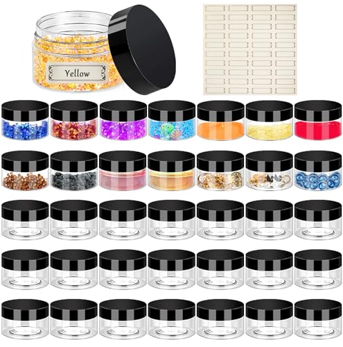 Hajoyful 2 oz Plastic Jars with Lids 36 PCS Small Cosmetic Slime Containers Clear Travel Round Jars Leak Proof Empty Sample Containers with Black Lids for Lotion and Cream Acrylic Powder - size: 2oz 36pcs