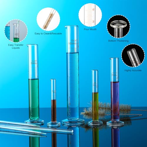 Jetec 10 Pcs Thick Glass Graduated Cylinder Set 5-100ml