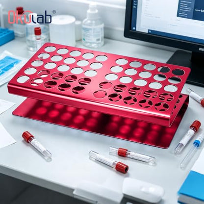 Aluminum Stainless Steel Test Tube Rack, 50 Round Holes Red Test Tube Holder for Classroom, Lab, Suitable for Tubes of Dia.≤17mm, TTRS50RA1 - size: 50 Holes, Red, for Tubes of Dia.≤17mm