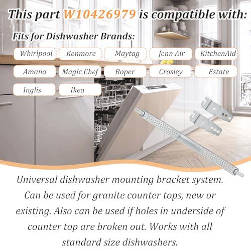 W10426979 24" Dishwasher Mounting Bracket Kit - Fits Granite & Quartz Countertops - Compatible with Whirlpool, KitchenAid,Maytag,Dishwasher Mounting Bracket,8269145,AP5607641,231179,AH3632890and More