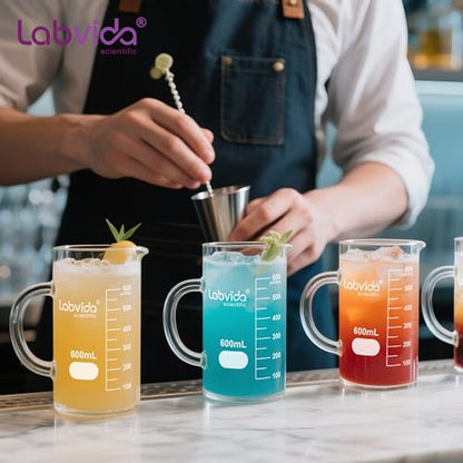 2pcs Beakers with Handle, 500ml, 3.3 Borosilicate Glass, Griffin Low Form Beaker Mug with Printed Graduation, LVAT001 - color: 2PCS of Vol. 500ml