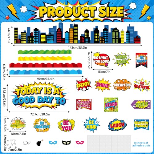 Hero Themed Mental Health Bulletin Board Set Motivational Classroom Decor Today is Good Day Inspirational Affirmation Super Themed Cutouts for Back to School Party Classroom Chalkboard Wall Door Decor - style: Today is Good Day to
