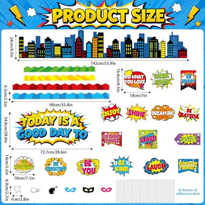 Hero Themed Mental Health Bulletin Board Set Motivational Classroom Decor Today is Good Day Inspirational Affirmation Super Themed Cutouts for Back to School Party Classroom Chalkboard Wall Door Decor - style: Today is Good Day to