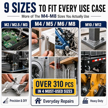 570PCS Flat Washers for Screws, 304 Stainless Steel Washers Assortment