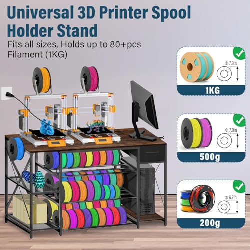 3D Printer Stand with Filament Storage, 4-Tier Heavy Duty Printer Table - color: Brown