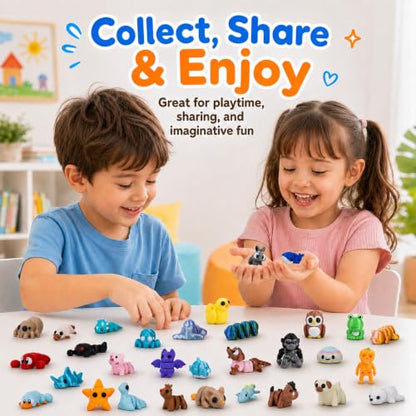 150 PCS 3D Printed Animals, Mini Animal Figurines Bulk, Articulated Flexible Fidget Toys, Cute Desk Pets for Kids, Party Favors, Classroom Rewards, Goodie Bags, Birthday Gifts - color: Blue