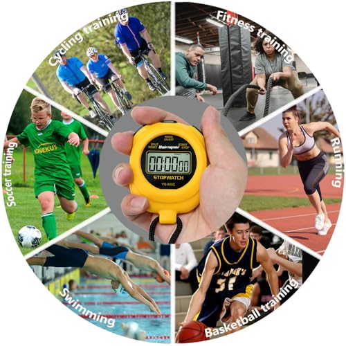 Stop Watches for Sports with Countdown Timer, ON/Off Simple Operation No Clock No Date, Stopwatches for Coaches (Yellow) - color: Yeloow