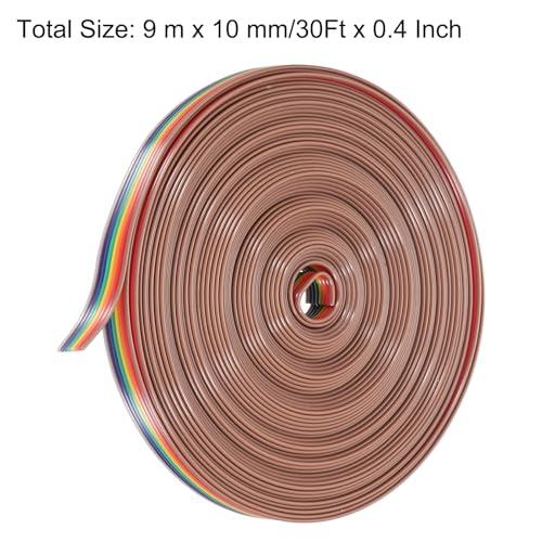 MECCANIXITY 1 Pcs 8 Pin Flat Rainbow Ribbon Cable 30 Ft 1.27mm Pitch Breadboard Jumper Wires for Electronic Projects - size: 30 Ft, style: 8P