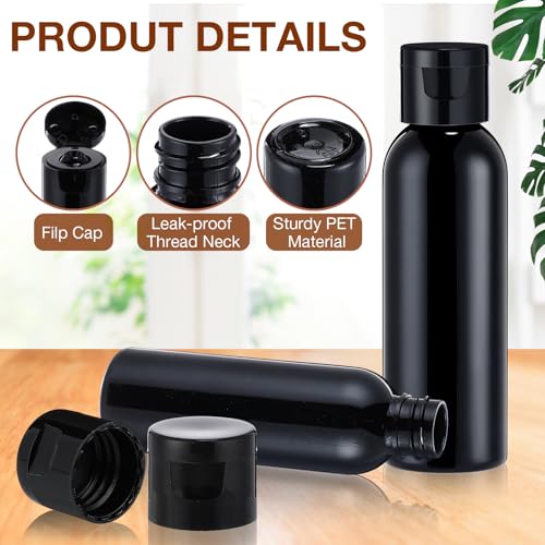 Zhehao 200 Pcs 2 oz Black Plastic Empty Bottles with Lids(Black Cap) - color: Black Cap, Black