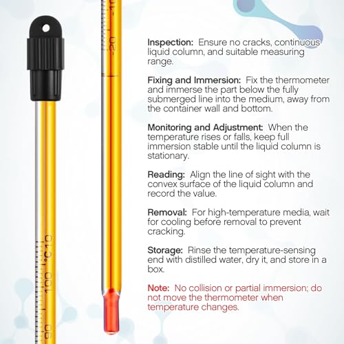 8 Pcs General Purpose Lab Thermometer, Glass, Total Immersion